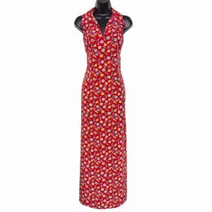 VINTAGE 90s DOES 70s RED FLORAL MAXI DRESS COTTAGECORE RETRO GROOVY 7 RAMPAGE